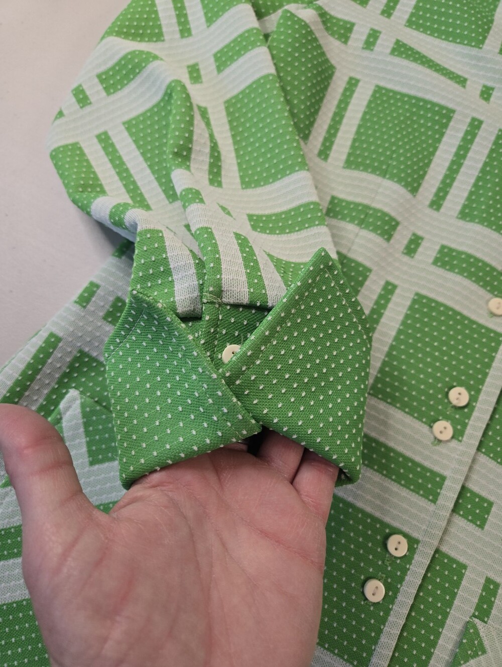 Vintage 70s Jantzen Green Mod Geometric 2 Piece Leisure Suit Size 14 - Picture 5 of 16